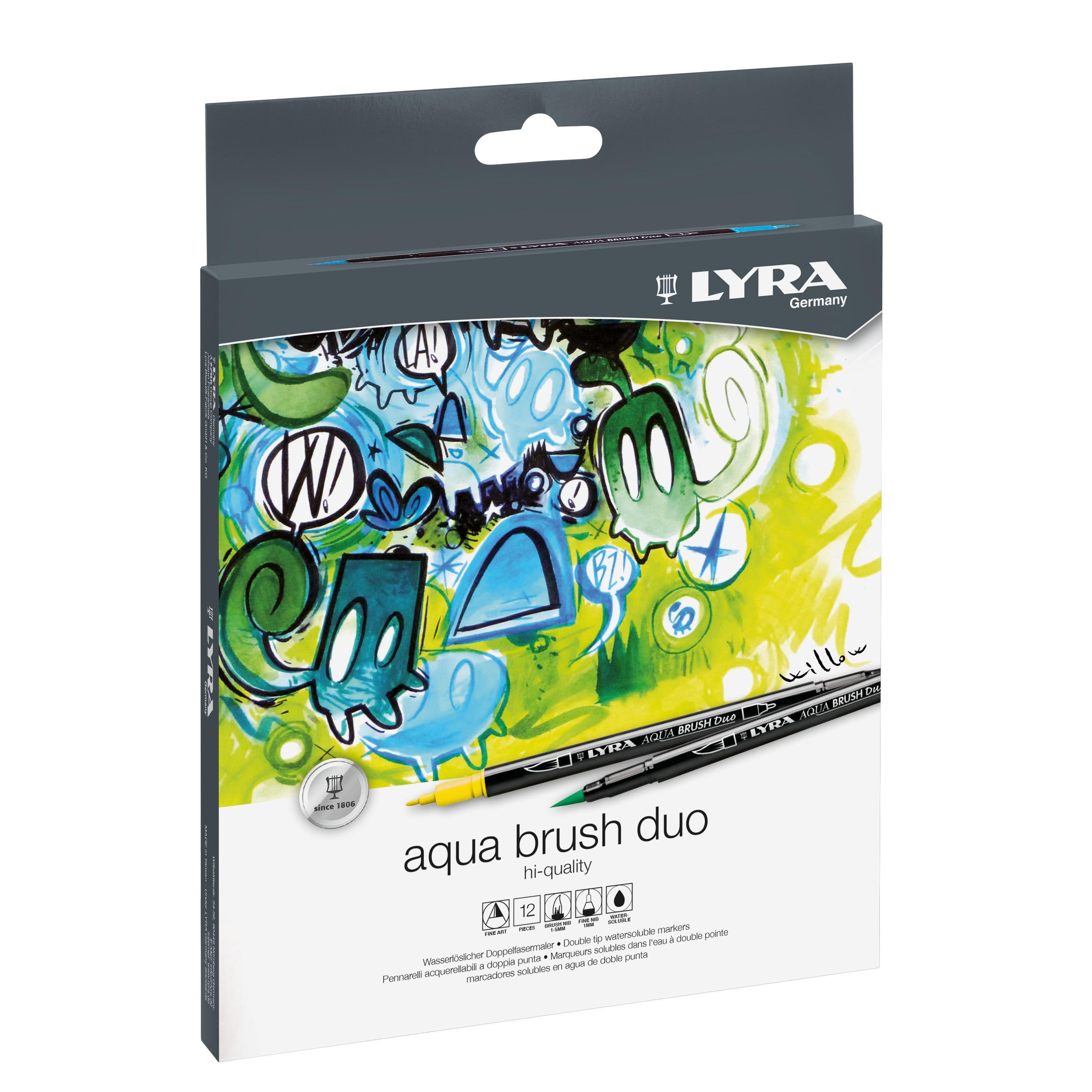 LYRA Aqua Brush Duo, Set, Assorted Water-soluble Marker Pens, 12 