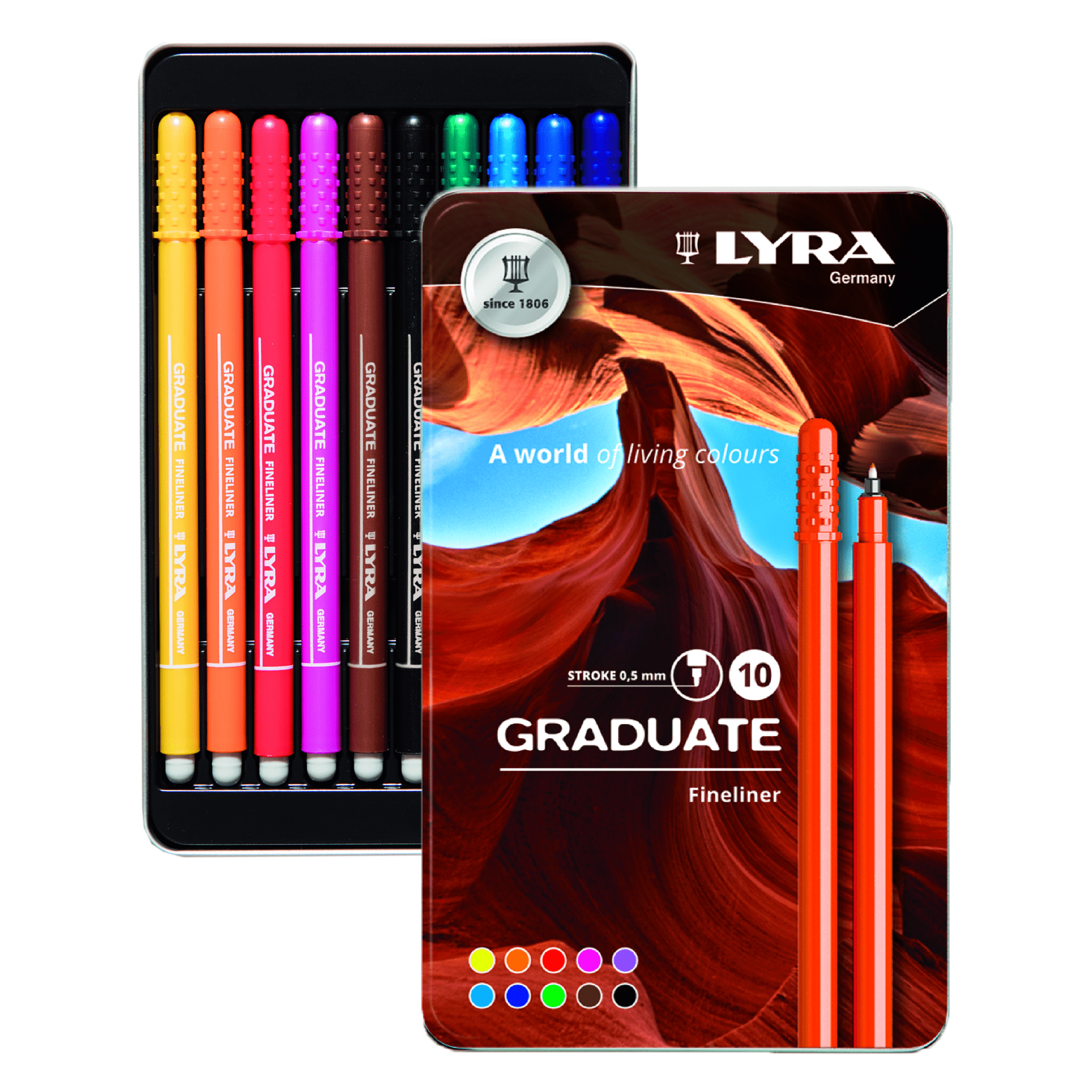 LYRA Graduate Fineliner Art Markers, 0.5 mm Fine Tip, Assorted Colors, 10  Count Set - Teens, Students, Artists, Kids