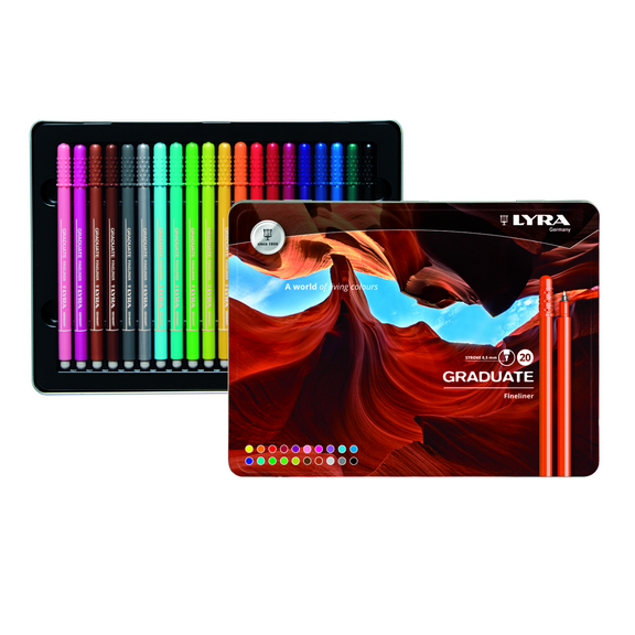 LYRA Graduate Fineliner Markers, 0.5 mm, Assorted Colors (20 Ct), Art Markers for Adults & Students