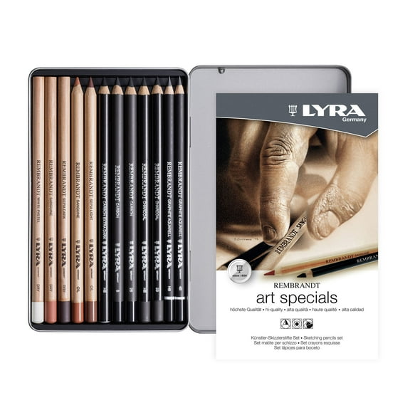 Lyra Rembrandt Art Special Graphite Set Tin, Artist Pencils, Assorted Colors, 12 Pieces