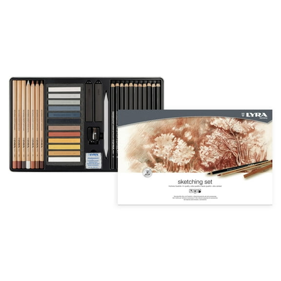 Lyra Sketching Set Tin, Artist Pencils & Pastels, Assorted Colors, 35 Pieces