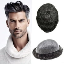 LYRICAL HAIR Full PU Toupee for Men Human Hair Piece Durable Thin Skin Hair Replacement System Mens Toupee 0.1MM All Poly PU Injected Male Hair Units Wig Black Brown Blonde Gray Hairpieces
