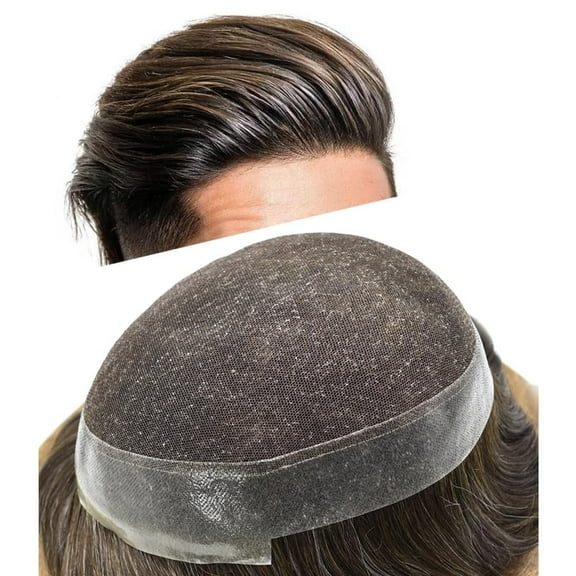 LYRICAL HAIR Lace Center Toupee for Men Human Hair Replacement System Transparen French Lace with PU Around Mens Toupee Hair Pieces Wig Black Brown Blonde Gray Hair