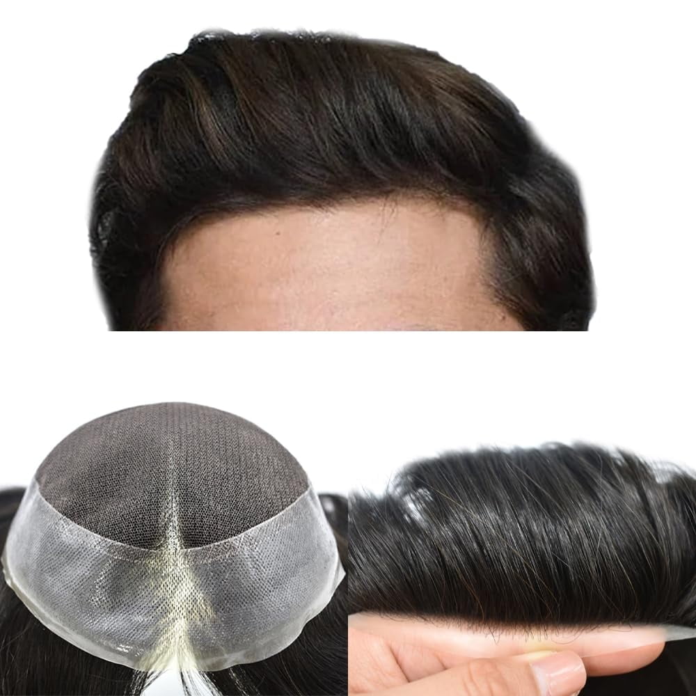 LYRICAL HAIR Lace Center Toupee for Men Human Hair Replacement System Transparen French Lace with PU Around Mens Toupee Hair Pieces Wig Black Brown Blonde Gray Hair