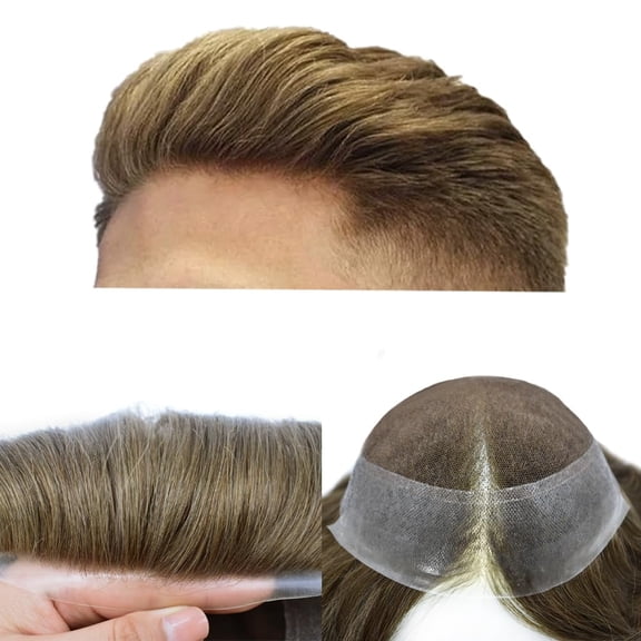 LYRICAL HAIR Lace Center Toupee for Men Human Hair Replacement System Transparen French Lace with PU Around Mens Toupee Hair Pieces Wig Black Brown Blonde Gray Hair