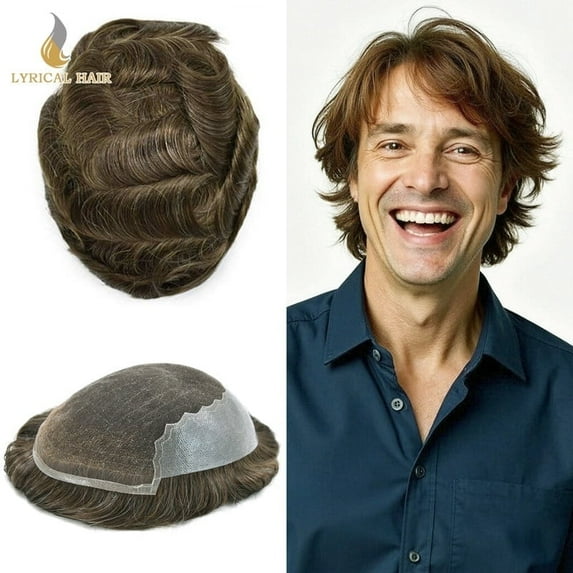 LYRICAL HAIR Mens Wigs Lace Front Toupee Hair for Men Thin Skin Men's Hairpiece Bleached Knot 7X9 #410