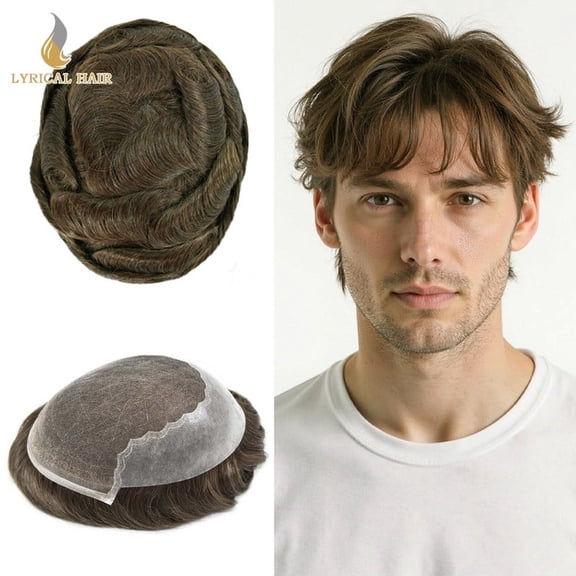 LYRICAL HAIR Mens Wigs Lace Front Toupee Hair for Men Thin Skin Men's Hairpiece Bleached Knot 6X9 #4ASH