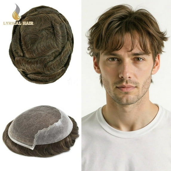 LYRICAL HAIR Mens Wigs Lace Front Toupee Hair for Men Thin Skin Men's Hairpiece Bleached Knot 6X9 #4ASH