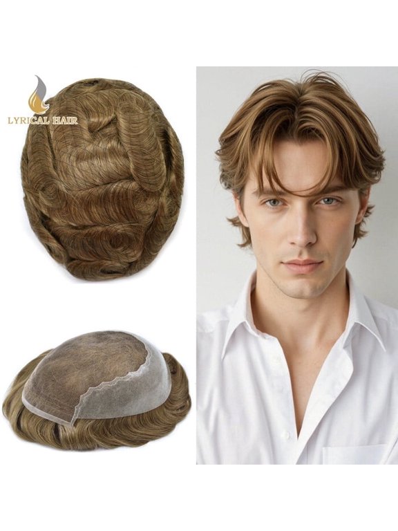 Mens Hairpiece Lyrical Hair Toupee for Men French Lace with PU Men's Toupee Black Brown Blonde Gray 8X10 #17