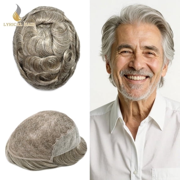 LYRICAL HAIR Mens Wigs Lace Front Toupee Hair for Men Thin Skin Men's Hairpiece Bleached Knot 7X9 #760