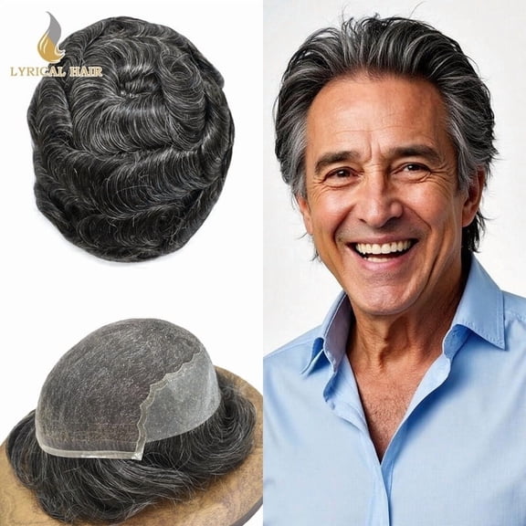 Mens Hairpiece Lyrical Hair Toupee for Men French Lace with PU Men's Toupee Black Brown Blonde Gray 6X8 #1B30