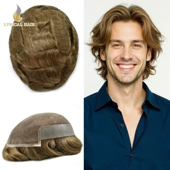 LYRICAL HAIR Lace Front Toupee for Men Indian Human Hair Replacement System French Lace Mens Toupee Thin Skin Hairpieces for Man Bleached Front Knots Mens Hair Piece Unit