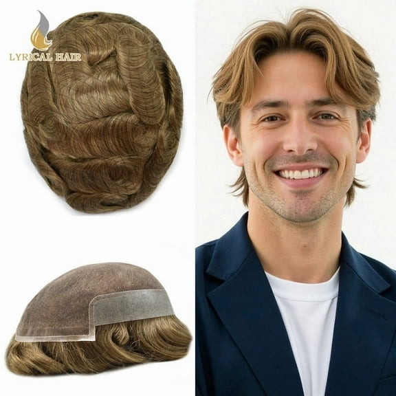 LYRICAL HAIR Lace Front Toupee for Men Indian Human Hair Replacement System French Lace Mens Toupee Thin Skin Hairpieces for Man Bleached Front Knots Mens Hair Piece Unit