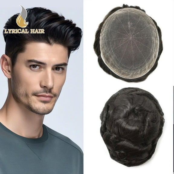 LYRICAL HAIR All Lace Toupee for Men Indian Human Hair Replacement System Mens Toupee French Lace Hairpieces for Man Bleached Front Knots Toupee Hair for Men