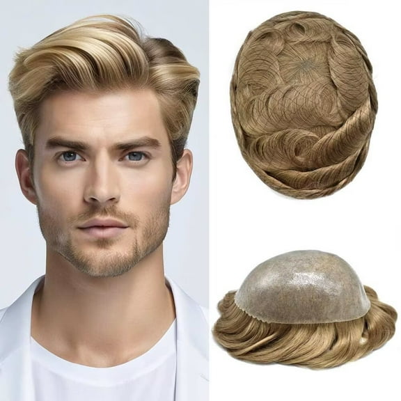 LYRICAL HAIR Men's Hairpiece 7X9 Full PU Toupee Hair for Men Human Hair Replacement System Thin Skin Silicone Mens Toupee Hair Units #20 light ash blonde