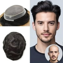 LYRICAL HAIR Mens Hair System Durable Fine Mono Center Mens Toupee Human Hair Replacement Thin Skin Toupee for Men Bleached Knots Toupee Hair for Man Black Brown Blonde Gray Hair Piece