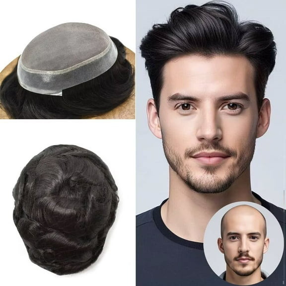 LYRICAL HAIR Mens Hair System Durable Fine Mono Center Mens Toupee Human Hair Replacement Thin Skin Toupee for Men Bleached Knots Toupee Hair for Man Black Brown Blonde Gray Hair Piece
