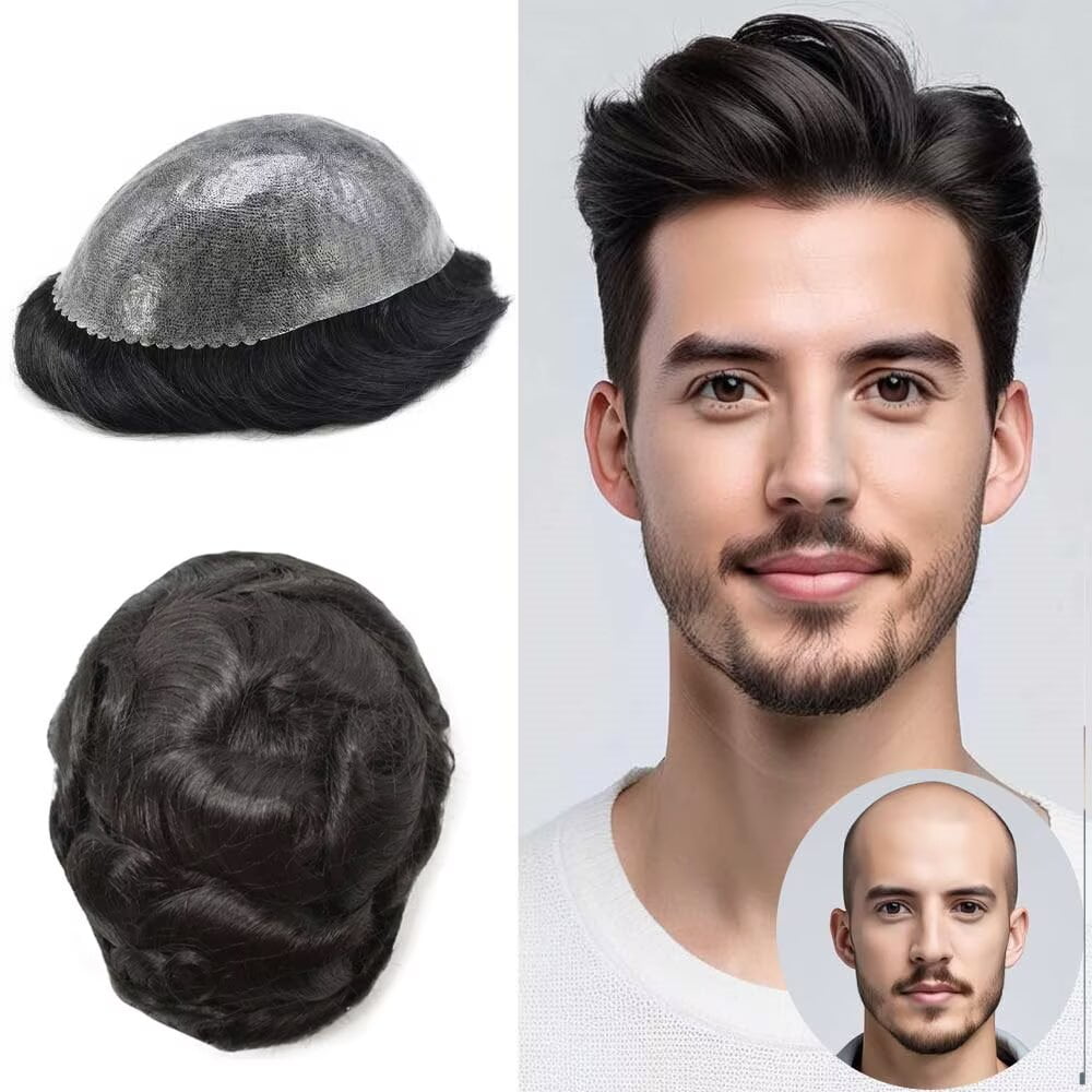 LYRICAL HAIR Mens Hairpiece French Lace Toupee Hair for Men Human Hair Replacement Systems Fine Mono Mens Wig Male Hair Prosthesis
