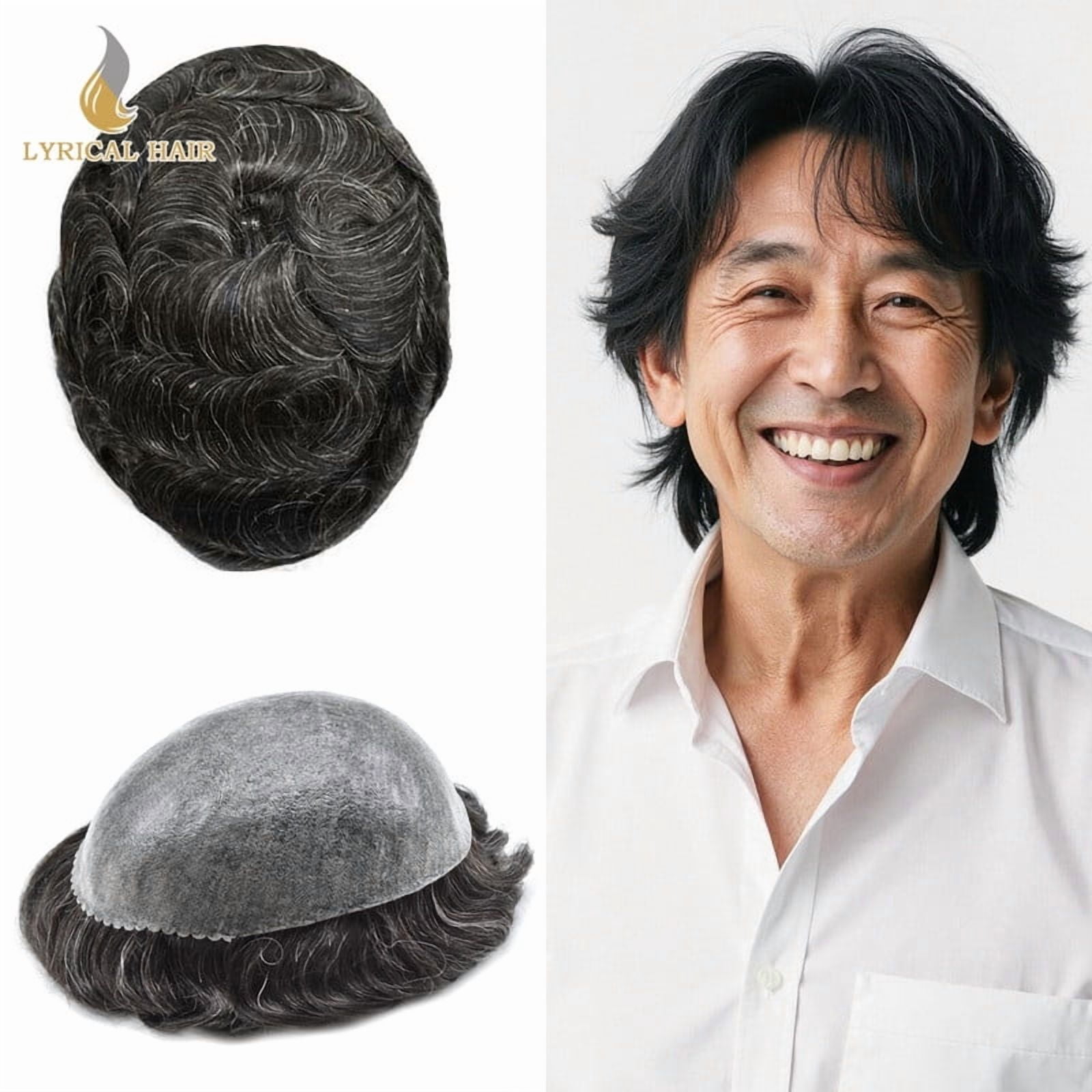 LYRICAL HAIR Mens Hairpiece French Lace Toupee Hair for Men Human Hair Replacement Systems Fine Mono Mens Wig Male Hair Prosthesis