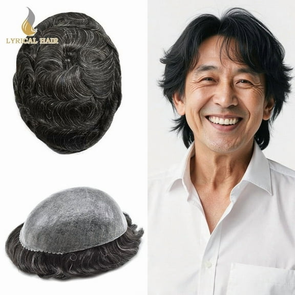 LYRICAL HAIR Mens Hairpiece French Lace Toupee Hair for Men Human Hair Replacement Systems Fine Mono Mens Wig Male Hair Prosthesis