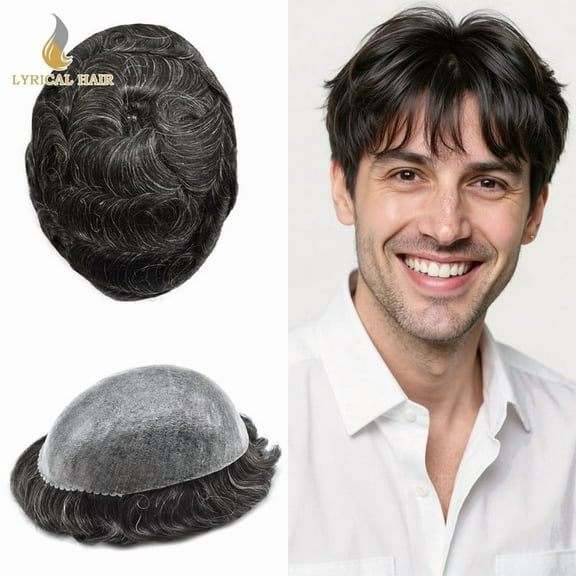 LYRICAL HAIR Mens Hairpiece French Lace Toupee Hair for Men Human Hair Replacement Systems Fine Mono Mens Wig Male Hair Prosthesis