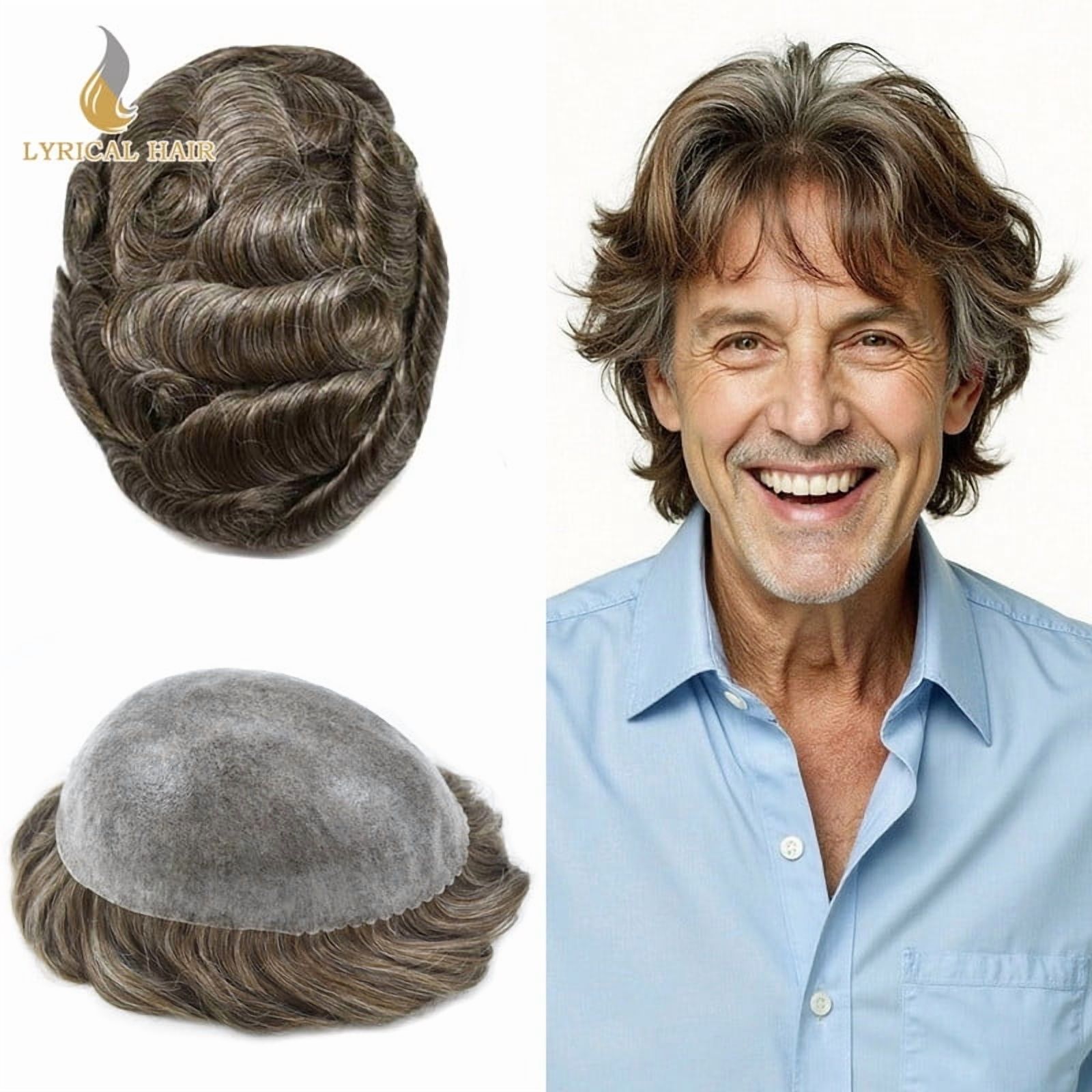 HAIR NATURE Men’s Human Hair Toupee – Fine Mono Base, Remy Quality, 130% Density, Free Part