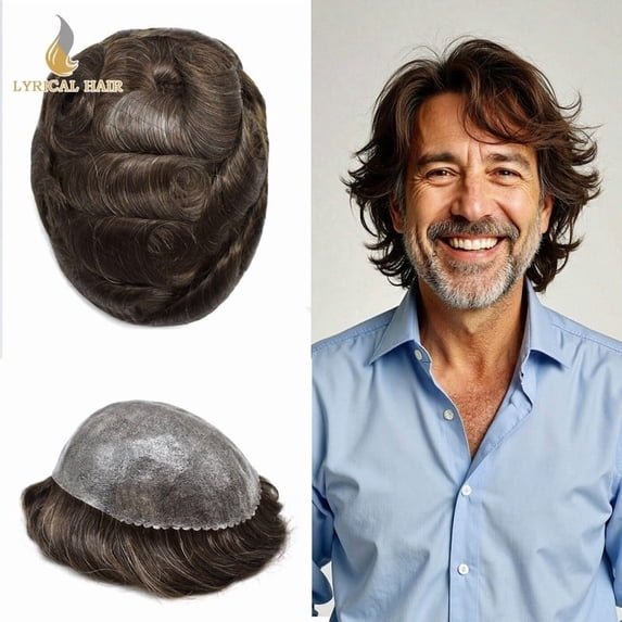 LYRICAL HAIR Mens Hairpiece French Lace Toupee Hair for Men Human Hair Replacement Systems Fine Mono Mens Wig Male Hair Prosthesis