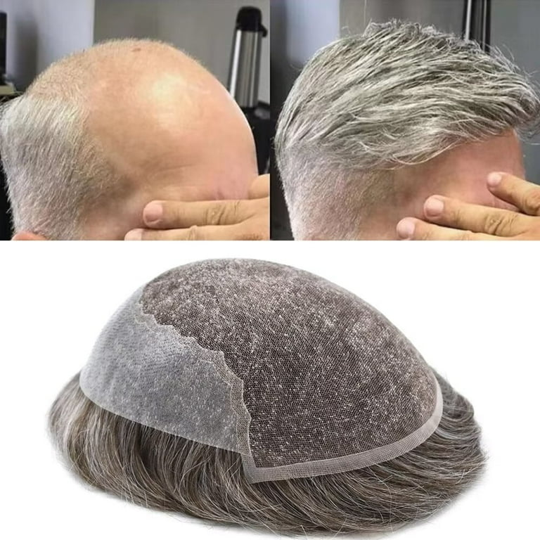 LYRICAL HAIR Mens Toupee Human Hair Piece French Lace Front Toupee for Men Male Hair Replacement System Bleathable Hair Prosthesis Mens Wigs 370 Dark