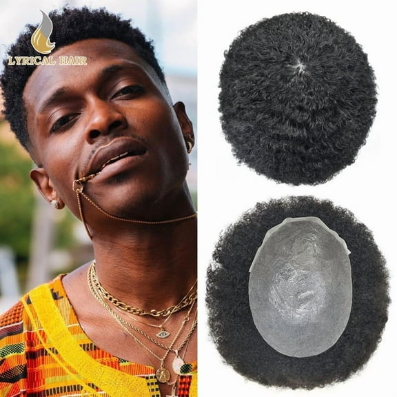 LYRICAL HAIR Thin Skin Toupee for Men Brazilian Human Hair Replacement Systems 0.06MM Skin PU Mens Hair Units Curly Wavy Male Hair Prosthesis