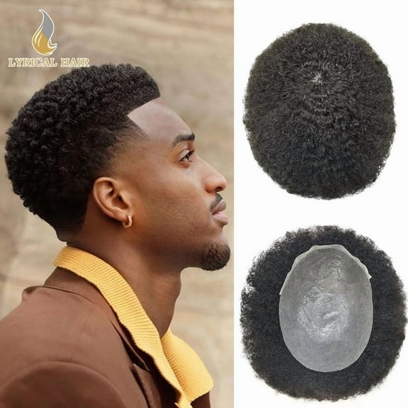 LYRICAL HAIR Thin Skin Toupee for Men Brazilian Human Hair Replacement Systems 0.06MM Skin PU Mens Hair Units Curly Wavy Male Hair Prosthesis
