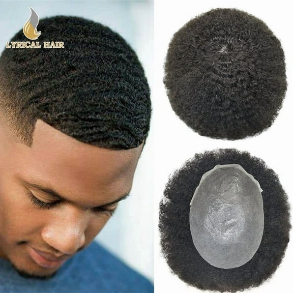 LYRICAL HAIR Thin Skin Toupee for Men Brazilian Human Hair Replacement Systems 0.06MM Skin PU Mens Hair Units Curly Wavy Male Hair Prosthesis