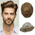 thumbnail image 1 of LYRICAL HAIR Toupee Hair for Men Thin Skin Mens Toupee Human Hair Replacement System 7"X9" All Poly Mens Hairpiece PU Injected Mens Wig Units 12R#, 1 of 7