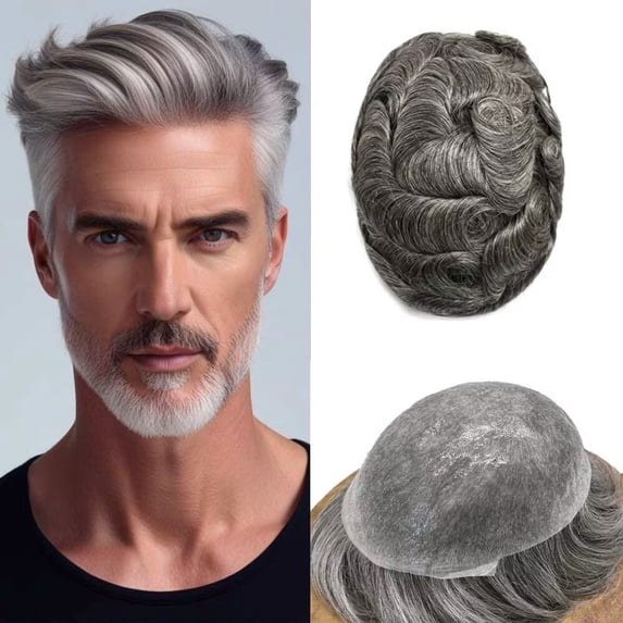 LYRICAL HAIR Toupee for Men 0.04-0.06mm Ultra Thin Skin Mens Toupee Hairpiece Human Hair Replacement Systems All V-Looped PU Toupee Hair for Men Natural Hairline Mens Hair Wig Units
