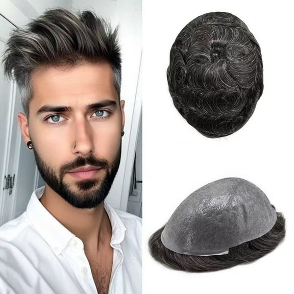 LYRICAL HAIR Toupee for Men 0.04-0.06mm Ultra Thin Skin Mens Toupee Hairpiece Human Hair Replacement Systems All V-Looped PU Toupee Hair for Men Natural Hairline Mens Hair Wig Units