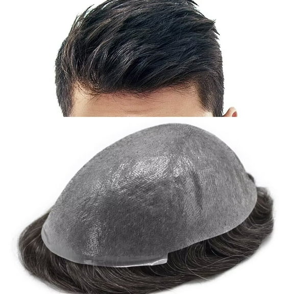 LYRICAL HAIR Toupee for Men 0.04-0.06mm Ultra Thin Skin Mens Toupee Hairpiece Human Hair Replacement Systems All V-Looped PU Toupee Hair for Men Natural Hairline Mens Hair Wig Units