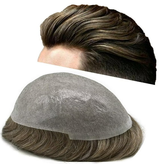 LYRICAL HAIR Toupee for Men 0.04-0.06mm Ultra Thin Skin Mens Toupee Hairpiece Human Hair Replacement Systems All V-Looped PU Toupee Hair for Men Natural Hairline Mens Hair Wig Units
