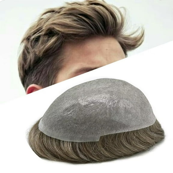 LYRICAL HAIR Toupee for Men 0.04-0.06mm Ultra Thin Skin Mens Toupee Hairpiece Human Hair Replacement Systems All V-Looped PU Toupee Hair for Men Natural Hairline Mens Hair Wig Units