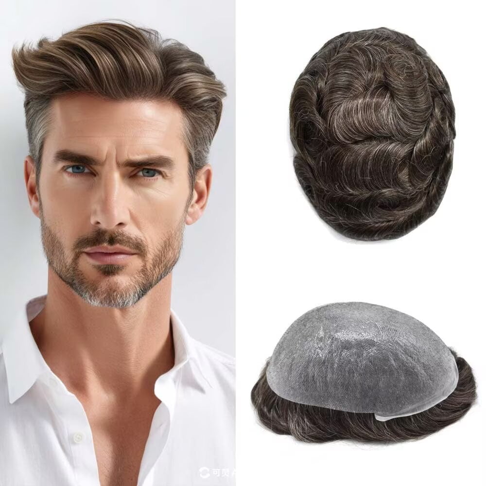 LYRICAL HAIR Toupee for Men 0.04-0.06mm Ultra Thin Skin Mens Toupee Hairpiece Human Hair Replacement Systems All V-Looped PU Toupee Hair for Men Natural Hairline Mens Hair Wig Units