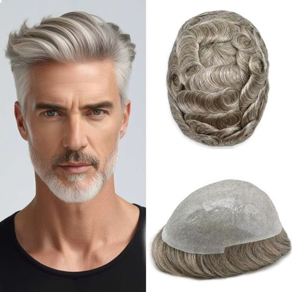 LYRICAL HAIR Toupee for Men 0.04-0.06mm Ultra Thin Skin Mens Toupee Hairpiece Human Hair Replacement Systems All V-Looped PU Toupee Hair for Men Natural Hairline Mens Hair Wig Units