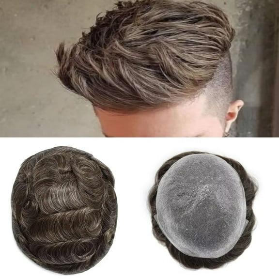 LYRICAL HAIR Toupee for Men 0.04-0.06mm Ultra Thin Skin Mens Toupee Hairpiece Human Hair Replacement Systems All V-Looped PU Toupee Hair for Men Natural Hairline Mens Hair Wig Units