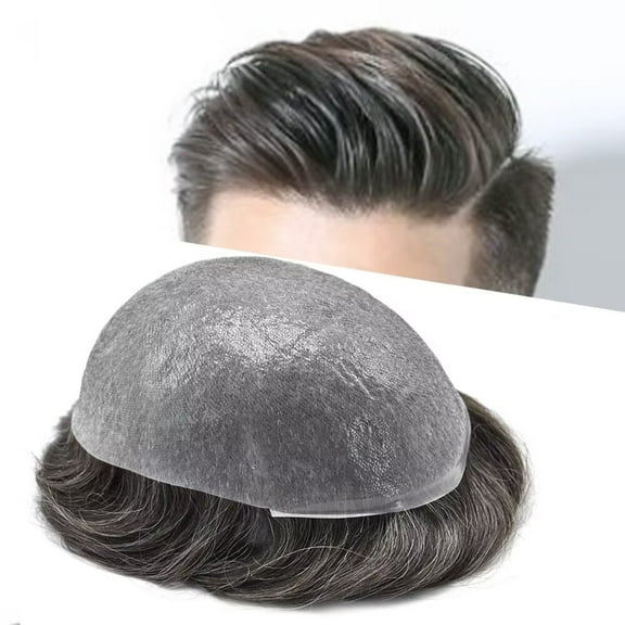 LYRICAL HAIR Toupee for Men 0.04-0.06mm Ultra Thin Skin Mens Toupee Hairpiece Human Hair Replacement Systems All V-Looped PU Toupee Hair for Men Natural Hairline Mens Hair Wig Units