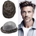 thumbnail image 1 of LYRICAL HAIR Toupee for Men 0.04-0.06mm Ultra Thin Skin Mens Toupee Hairpiece Human Hair Replacement Systems All V-Looped PU Toupee Hair for Men Natural Hairline Mens Hair Wig Units, 1 of 7