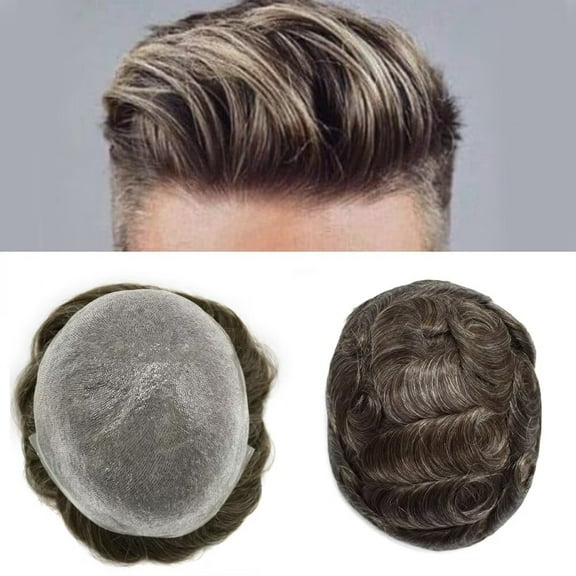 LYRICAL HAIR Toupee for Men 0.04-0.06mm Ultra Thin Skin Mens Toupee Hairpiece Human Hair Replacement Systems All V-Looped PU Toupee Hair for Men Natural Hairline Mens Hair Wig Units