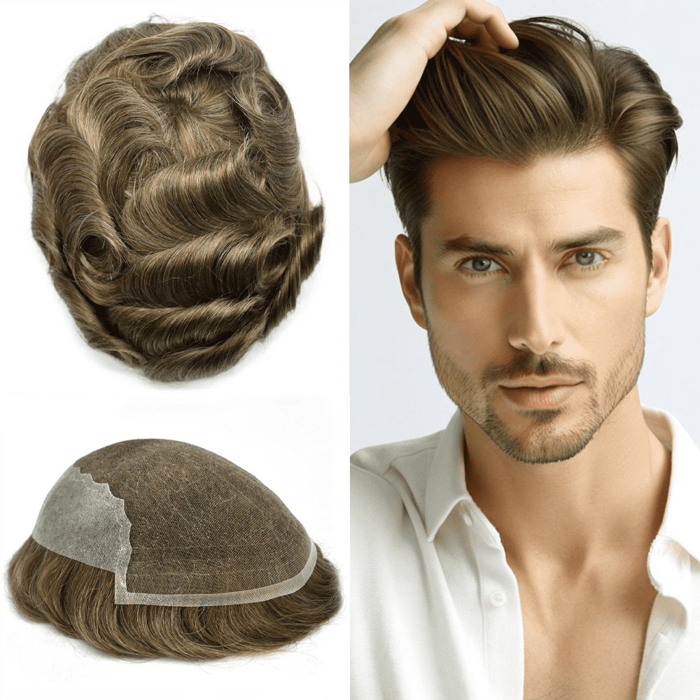 LYRICAL Toupet Für Herren – Ultradünne Haut 0,03 Mm, V-Schlaufen, Echthaar, 20,3x25,4 Cm