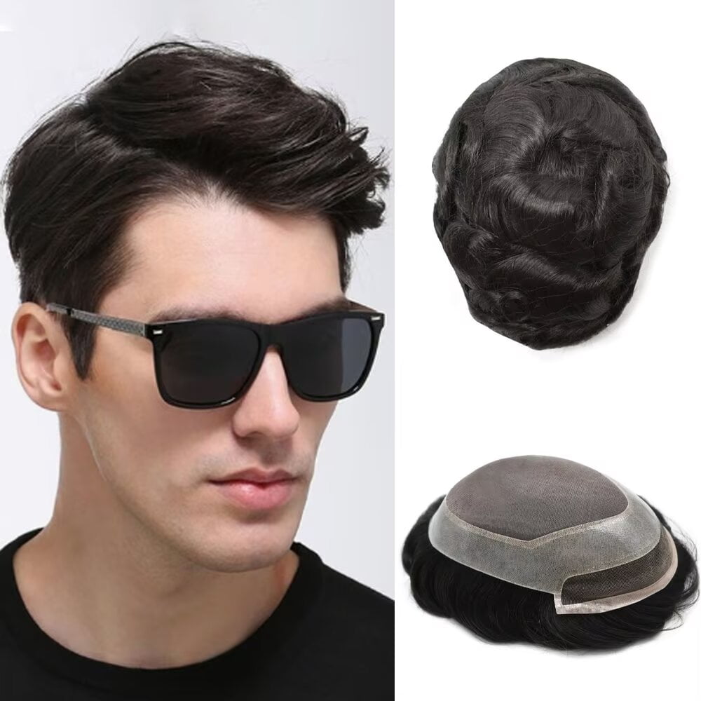 LYRICAL HAIR Toupee for Men Fine Mono Center Mens Hair System Indian Human Hair Replacement Systems French Lace Front Hairpiece for Man Wig Black Brown Blonde Gray Hair Units