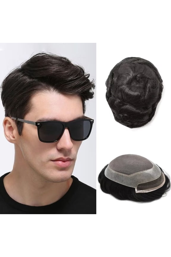 Toupee for Men Fine Mono Center Mens Hair System Indian Human Hair Replacement Systems French Lace Front Hairpiece for Man Wig Black Brown Blonde Gray Hair Units