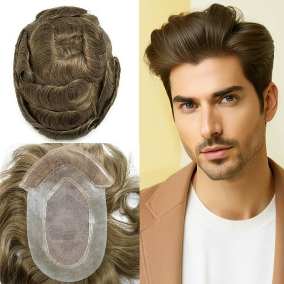 LYRICAL HAIR Toupee for Men Fine Mono Center Mens Hair System Indian Human Hair Replacement Systems French Lace Front Hairpiece for Man Wig Black Brown Blonde Gray Hair Units