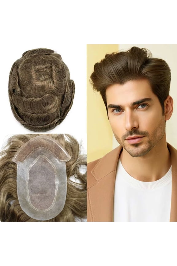 Toupee for Men Fine Mono Center Mens Hair System Indian Human Hair Replacement Systems French Lace Front Hairpiece for Man Wig Black Brown Blonde Gray Hair Units