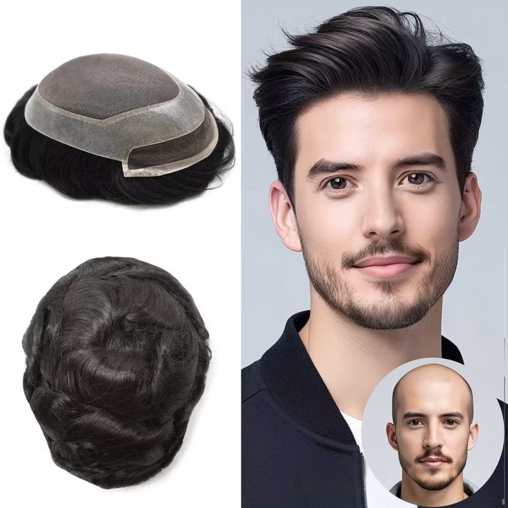 LYRICAL HAIR Toupee for Men Fine Mono Center Mens Hair System Indian Human Hair Replacement Systems French Lace Front Hairpiece for Man Wig Black Brown Blonde Gray Hair Units