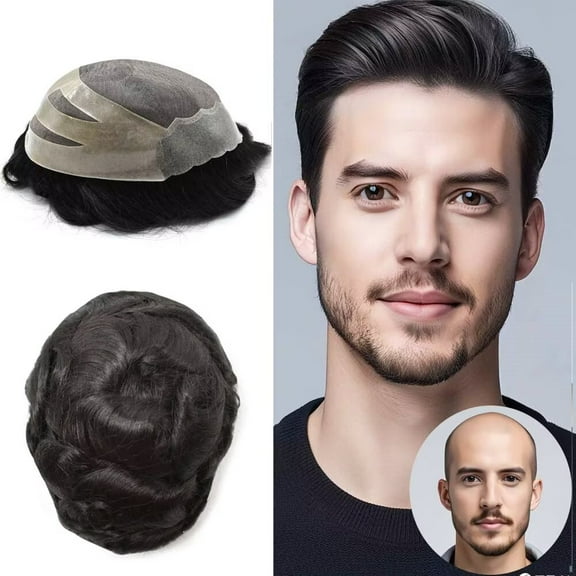 LYRICAL HAIR Toupee for Men Fine Mono Center Mens Hair System Indian Human Hair Replacement Systems Thin Skin Front Hairpiece for Man Wig Black Brown Blonde Gray Hair Units